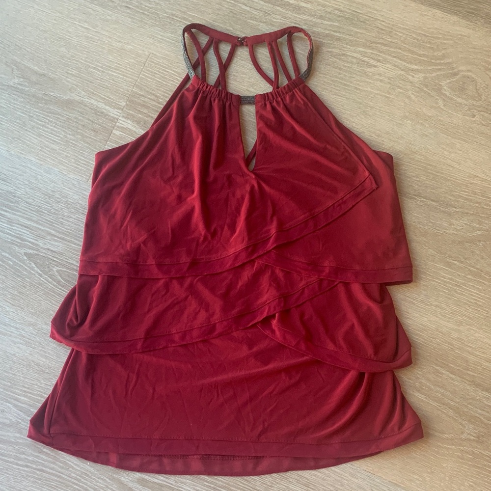 White House Black Market Red Layered Tank Top